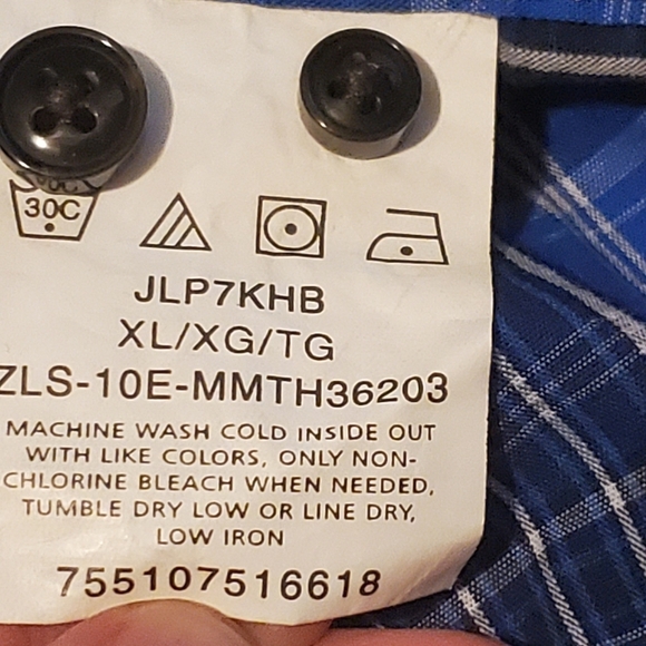 WRANGLER JEANS CO. Long Sleeve Polo Shirt Sz XL Men Blue White Plaid Button - Picture 6 of 6